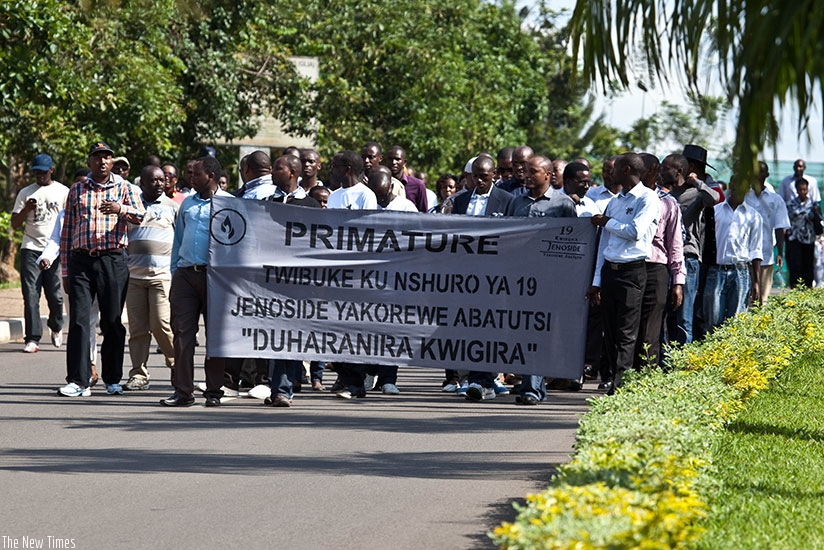 Staff of the Office of the Prime Minister during a march to remember victims of the Genocide. / File