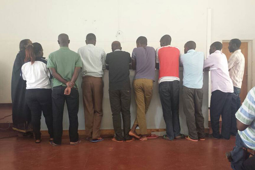The suspects before Nyarugenge Intermediate Court yesterday. (Elisee Mpirwa)