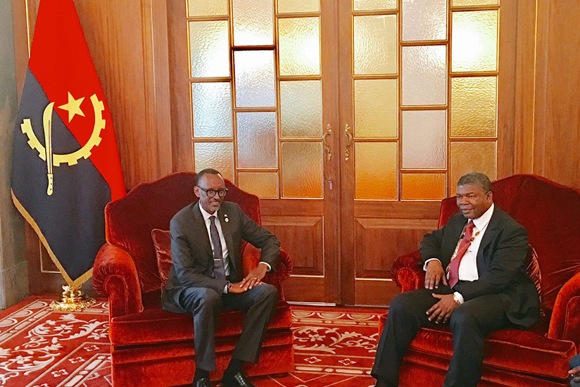President Kagame and Angola's new president Joao Lourenco in Luanda yesterday. / Village Urugwiro