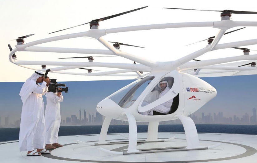 Dubai Crown Prince Sheikh Hamdan bin Mohammed bin Rashid al Maktoum is seen inside the flying taxi in Dubai in September 2017. / Courtesy
