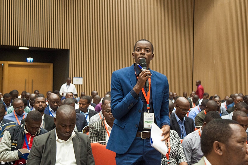 A participant contributes during the closing ceremony of the Africa Engineering Conference in Kigali yesterday. Nadege Imbabazi. 