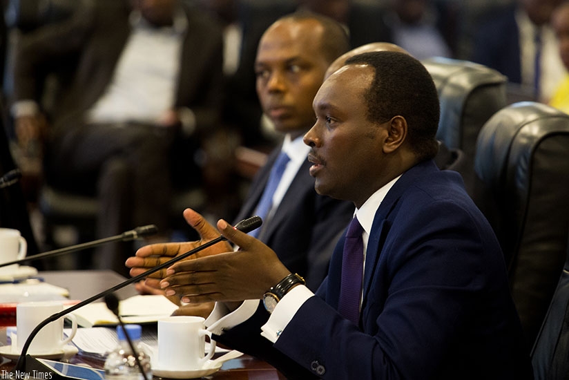 Chief Operating Officer of RDB, Emmanuel Hategeka appears before PAC on friday last week. Timothy Kisambira 