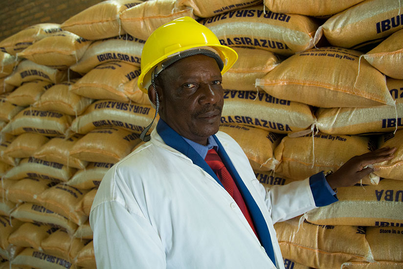 Nyagatare poses for a picture at the rice factory. / Timothy Kisambira