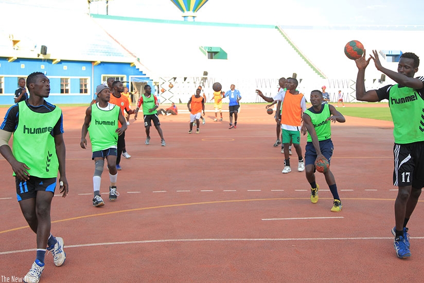 APR handball team during their training session at Amahoro National Stadium yesterday. Sam Ngendahimana. 