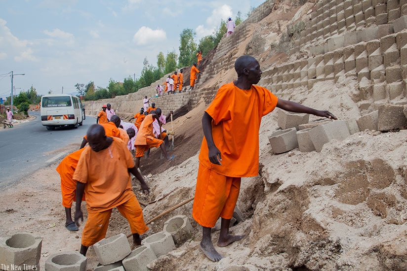 Road construction is one of the activities that inmates are involved in. Each participant gets 10 per cent of income of the total revenues. rn(Faustin Niyigena)