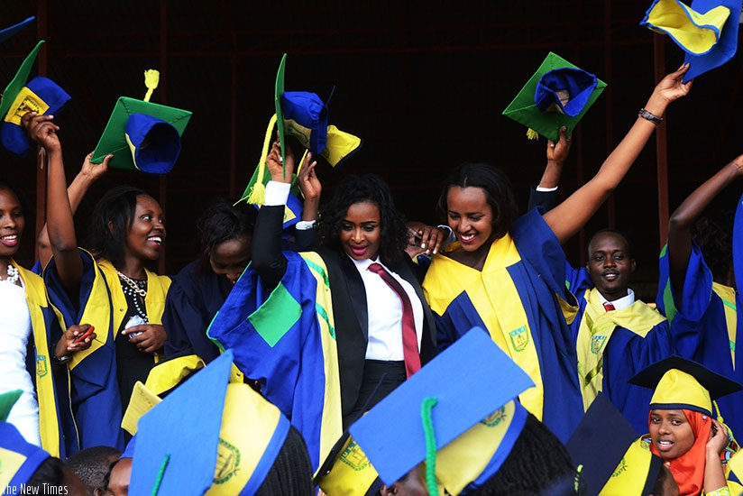 ULK graduates celebrate during a past graduation ceremony in Kigali. Sam Ngendahimana. 