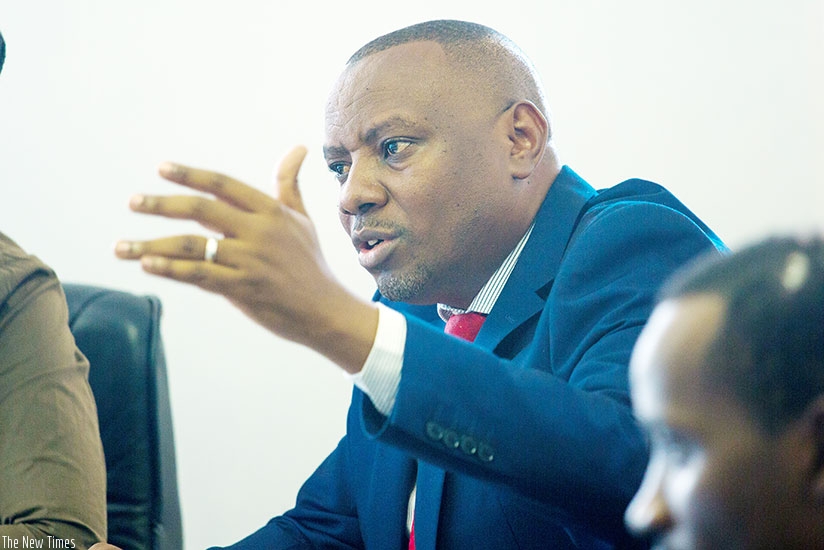 Minister Munyakazi speaks during the meeting. Timothy Kisambira.