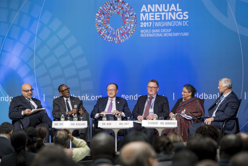 President Paul Kagame speaks at the session on maximizing finance for development at the World Bank Headquarters in Washington DC. / Village Urugwiro