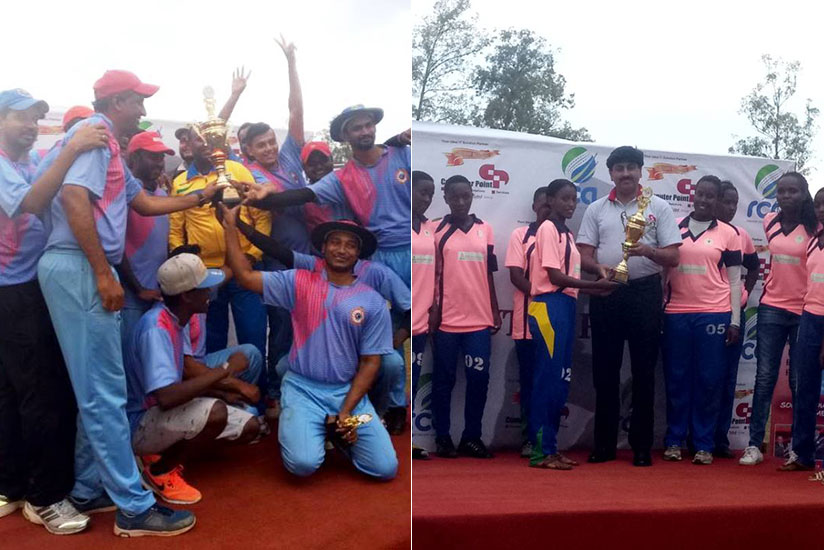 LEFT: Challengers' players celebrate after winning a record-extending fourth Computer Point T20 title following victory over Right Guards in final. 
