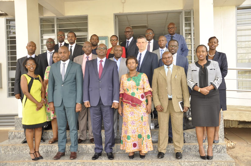 Minister of Infrastructure James Musoni (3rd from left) with heads of agencies after signing performance contracts with Claire Akamanzi, RDB CEO. / Courtesy