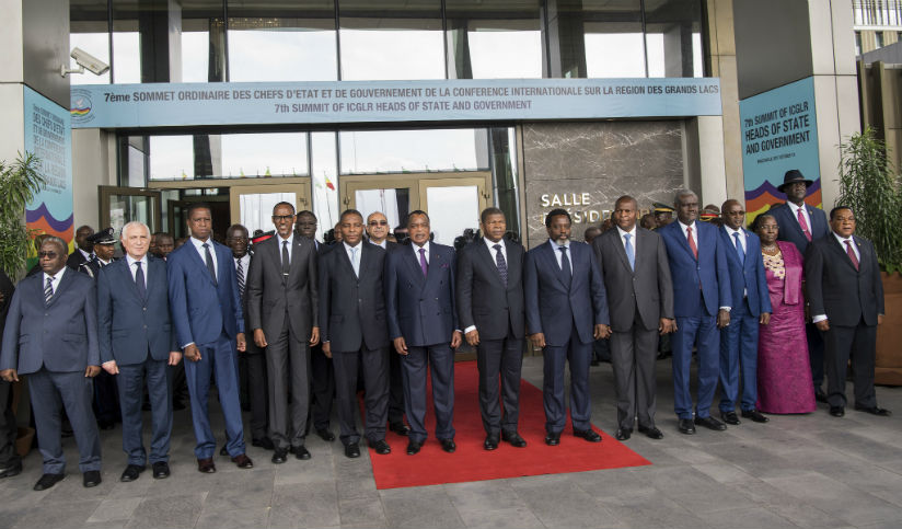 President Paul Kagame with the Heads of State at the summit in Brazzaville, yesterday. / Village Urugwiro