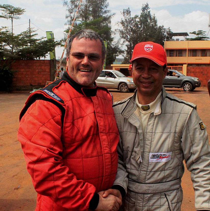 Giancarlo Davite (L) and Jean Yves, from Madagascar, after a previous rally. Giancarlo failed to finish Sunday's race after an accident. / Courtesy