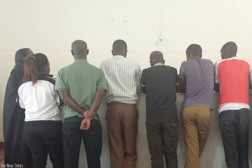 Some of the suspects before the Nyarugenge Intermediate Court in Nyamirambo. (E. Mpirwa)