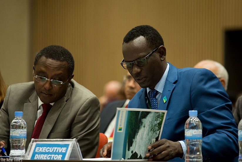 Dr Biruta (L) and Eng. Ntabana at the meeting in Kigali. (All photos by Timothy Kisambira)