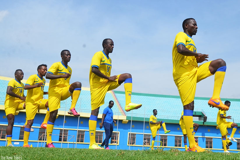 Amavubi players during a past training session at Amahoro stadium. Rwanda is among 11 teams that will take part in the Cecafa senior challenge cup. Sam Ngendahimana.