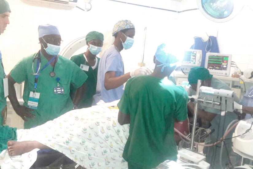 Medics attend to a patient using endoscopy at University Teaching Hospital of Kigali last week. (All photos by Lydia Atieno)