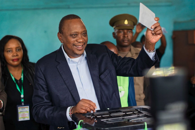 Kenyan President Uhuru Kenyatta casts his vote in his home town of Gatundu, Kenya, Thursday, Oct. 26, 2017. / Courtesy