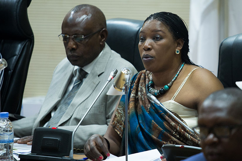 The Chairperson of the National Commission for Human Rights, Madeleine Nirere, briefs Parliament on the state of human rights in the country as Deputy Speaker of the Lower House Ab....