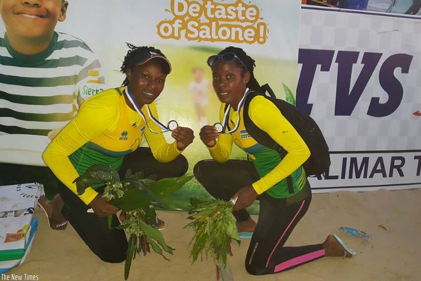 Nzayisenga and Mutatsimpundu pose after securing Commonwealth Games. (Courtesy)