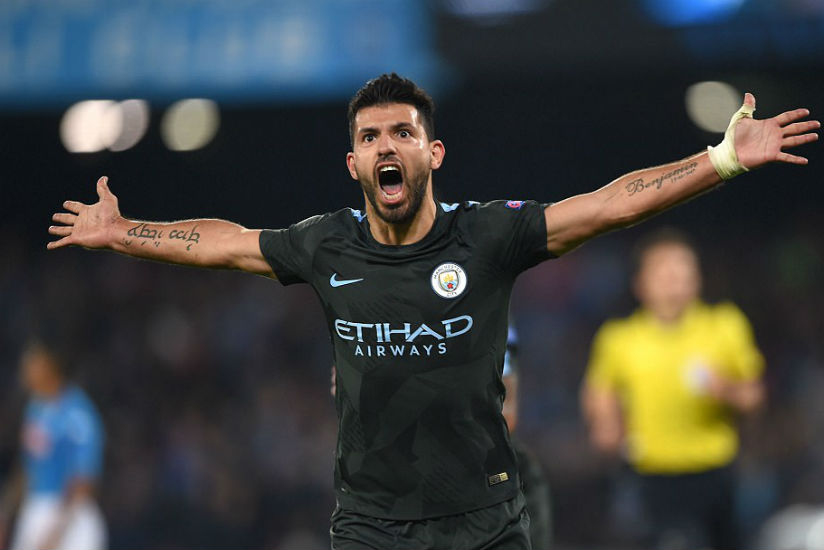 Sergio Aguero became Manchester City's all-time record goal scorer when he hit the winning goal in the victory over Napoli. / Internet photo