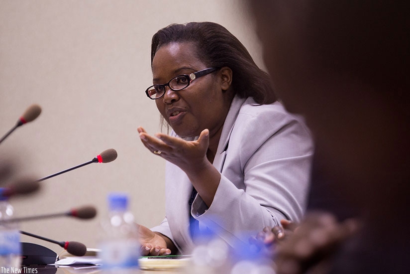 Minister Mukeshimana speaks during a past meeting at Parliament. (Timothy Kisambira)