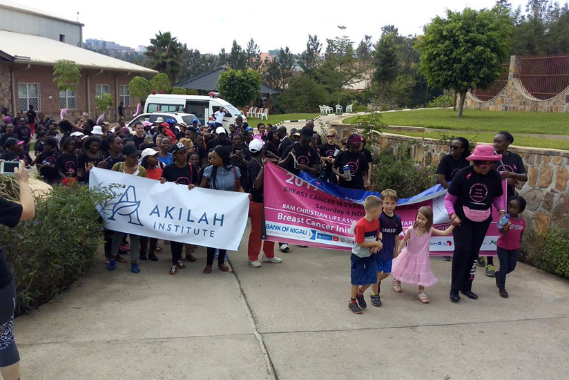 The 5th Ulinzi Walk 2017 Breast Cancer Initiative East Africa held in Kigali yesterday aimed at mobilising Rwf5m to go towards treatment of cancer patients. / Michel Nkurunziza