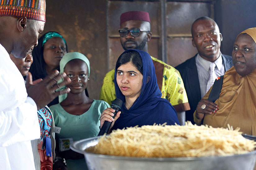 Nobel laureate Malala Yousafzai seen at the kitchen of Yerwa Girls School in Maiduguri, Nigeria. / Internet photo