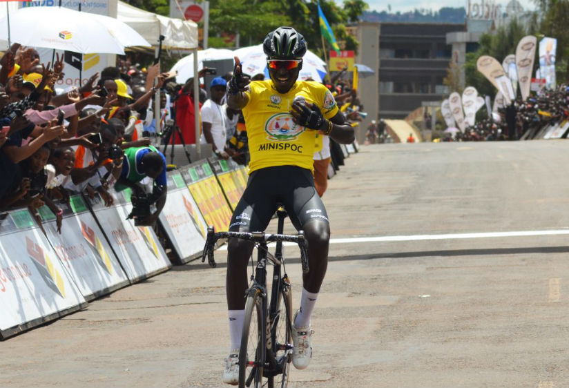 Two-time Tour du Rwanda winner Valens Ndayisenga celebrates his second victory in 2016. He will ride for Tirol cycling team during Tour du Rwanda 2017. / Sam Ngendahimana