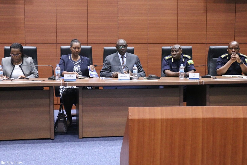 Ministers; Geraldine Mukeshimana of Agriculture, Francine Tumushime of Lands and Forestry, Johnston Busingye of Justice, IGP Gasana and DIGP in charge of Administration and Personn....