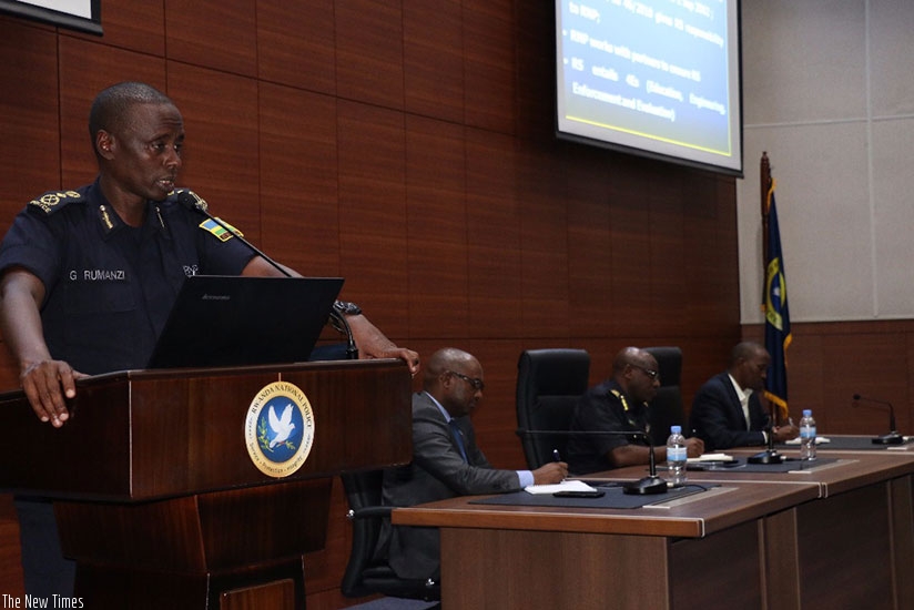 CP Rumanzi of traffic and road safety presenting on the state of road safety during the meeting. (Courtesy photos)