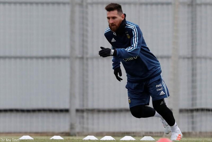 Argentina's Lionel Messi attends a training session ahead of the friendly match against Russia. Net photo