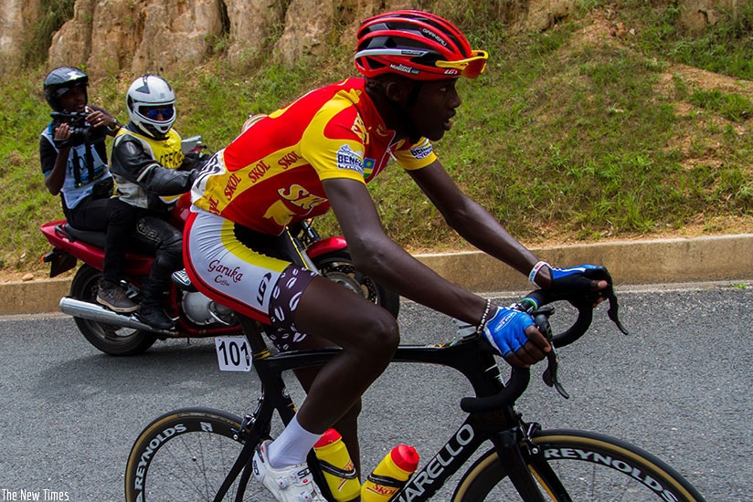 Mugisha, then 18-year-old, won the best climber jersey with 60 points on his Tour du Rwanda debut. File.
