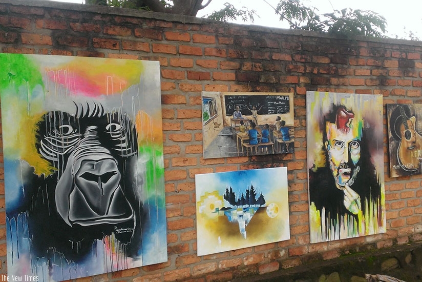 Some of the paintings which had to be pulled down due to a heavy downpour 