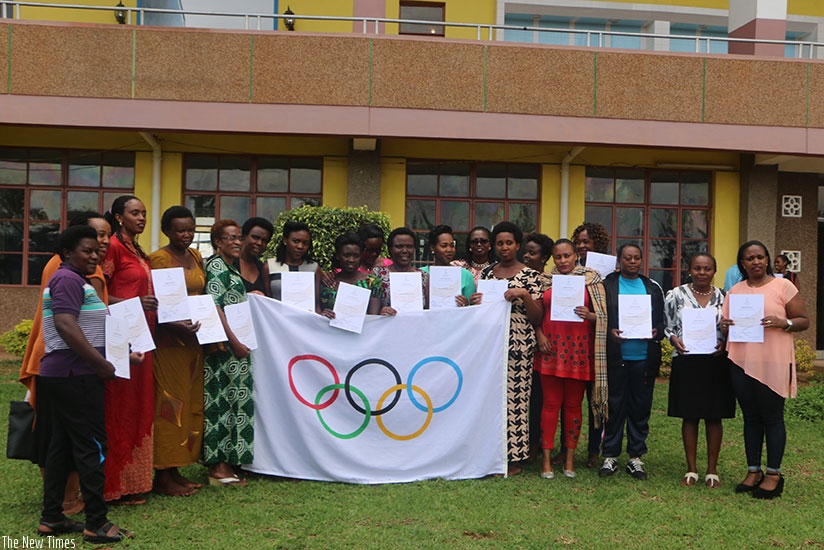 Women sports leaders, who attended the five-day training course in Sports Administration, pose with their certificates. Courtesy