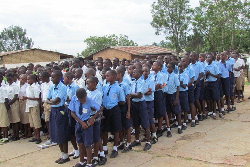 Pupils from GS Nyagatare ahead of the national exams yesterday. The exams were launched here at the national level by State Minister  for Primary and Secondary Education Isaac Muny....