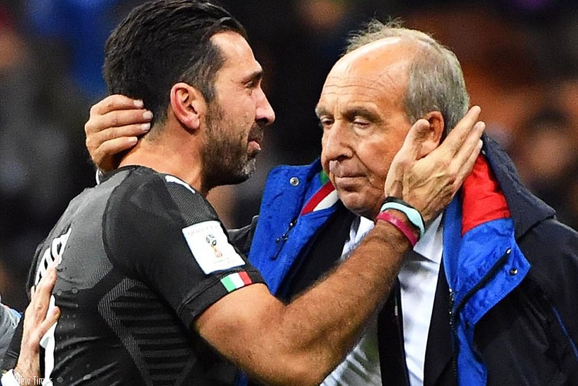 Buffon and Gian Piero Ventura console each other as they come to terms with missing out on the 2018 World Cup. (Courtesy)