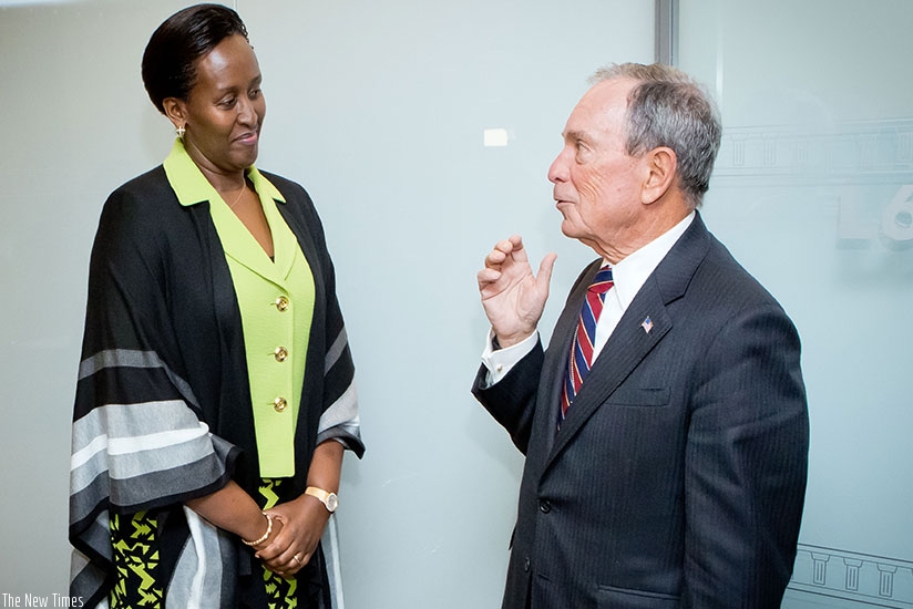 First Lady and Chairperson of Imbuto Foundation, Mrs Jeannette Kagame and Bloomberg Philathropies Founder, Michael Bloomberg at the Bloomberg Philanthropies Board Meeting, which wa....