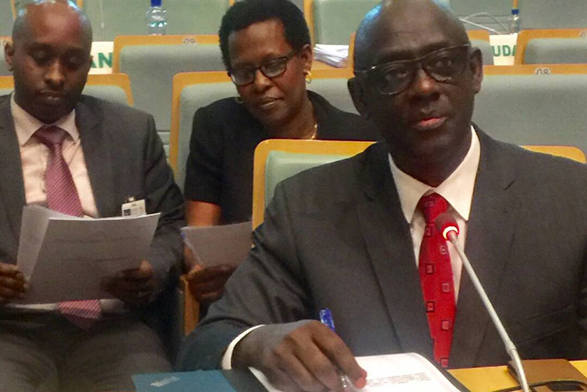 Minister Busingye during the meeting in Addis. / Courtesy