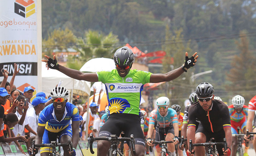 Dimension Data rider Joseph Areruya celebrates his victory yesterday. / Sam Ngendahimana