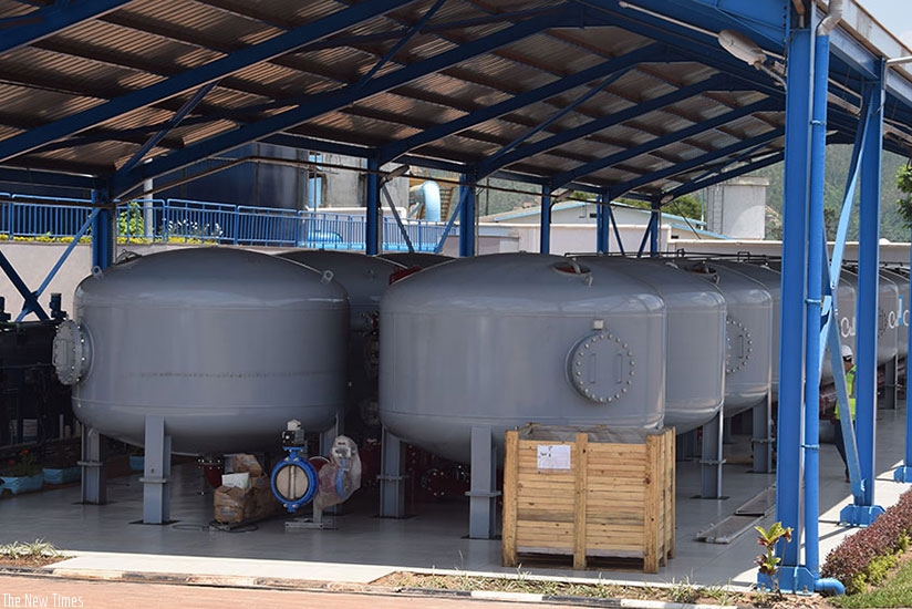 Containers of a 100% safe water at Nzove Water Treatment Plan. (All photos by Joseph Mudingu)