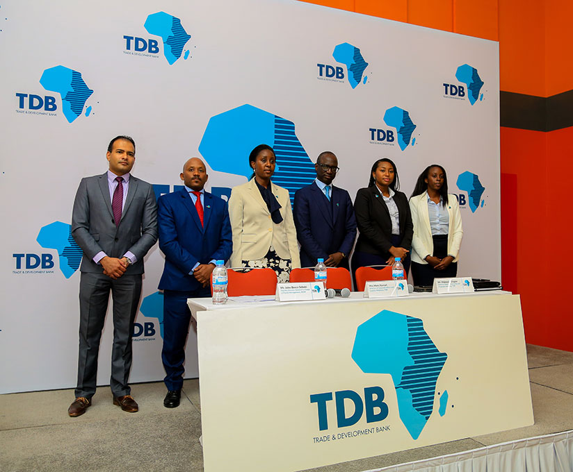 TDB director for deal structuring and financial modeling Diagne Mabouba (third right), Kamari and Rwanda Social Security Board deputy director general in charge of funds management....
