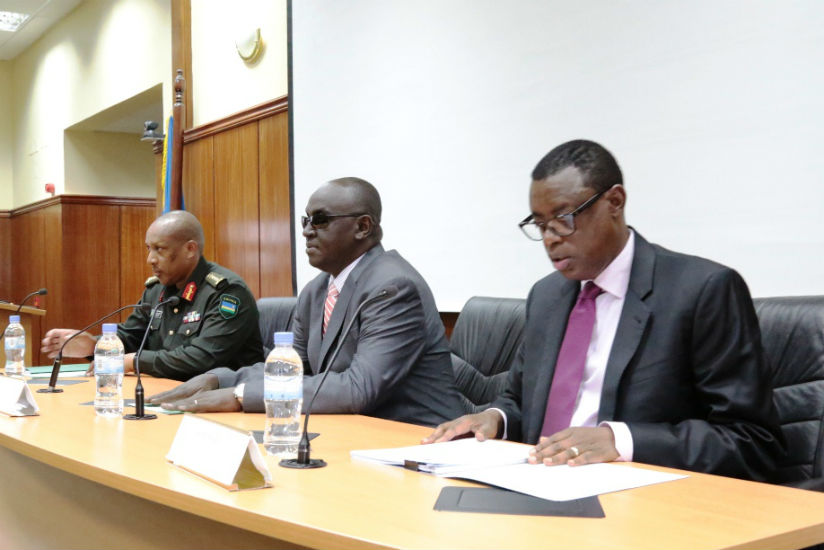 Minister Kabarebe, Chairperson CSS Board of Directors, Dr James Ndahiro and the CDS Gen Nyamvumba during the General Assembly. / Courtesy