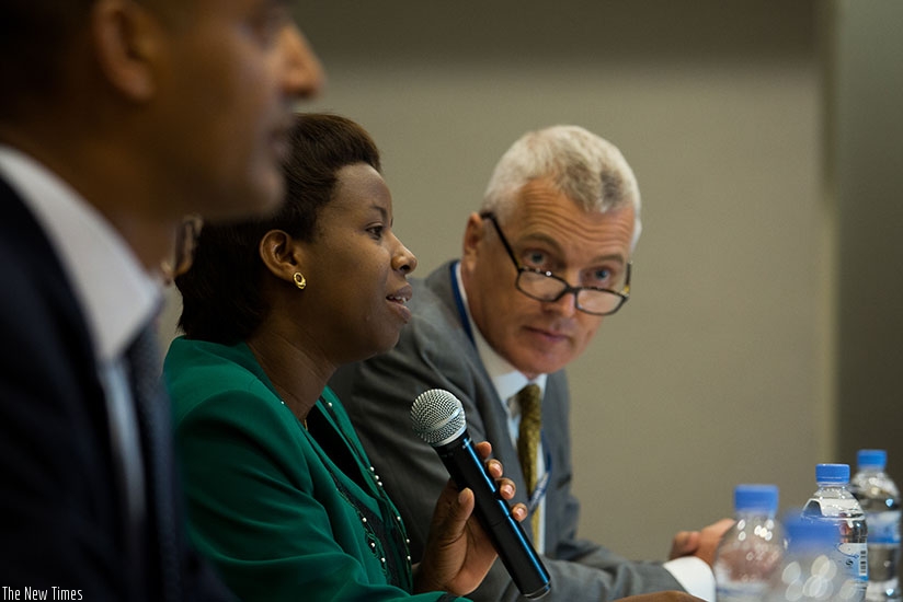 Kamayirese speaks during the launch of the report in Kigali yesterday. / Timothy Kisambira