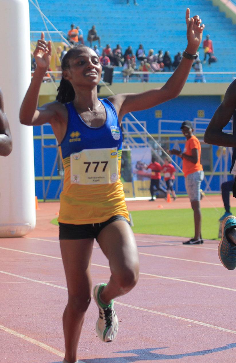 Nyirarukundo made history after becoming the first Rwandan female athlete to win the Kigali Peace Half Marathon since the inception of the annual event in 2005. / S. Ngendahimana