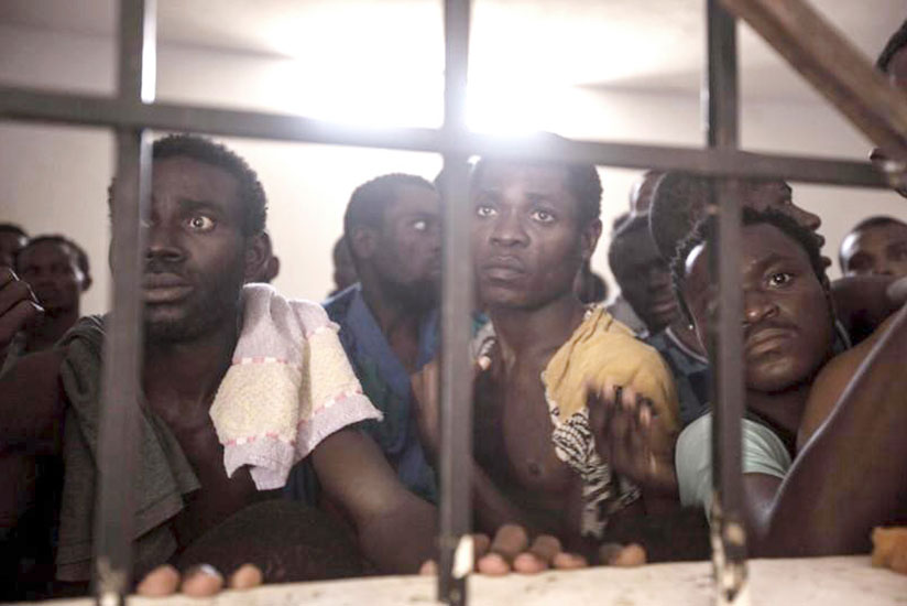 Some of the immigrants waiting to be rescued from Libyan warehouses. Net photo.