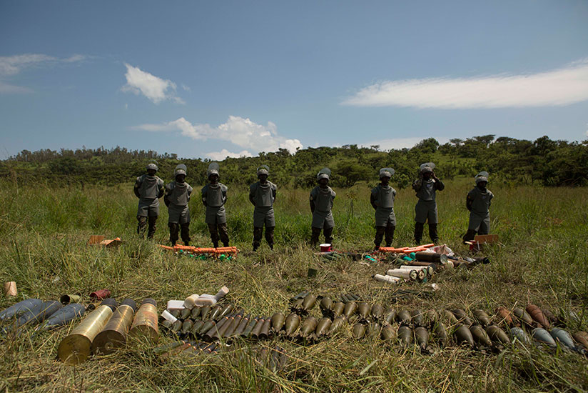 RDF soldiers prepare to dispose of waste ammunition in Gabiro. / Gabriel Dusabe