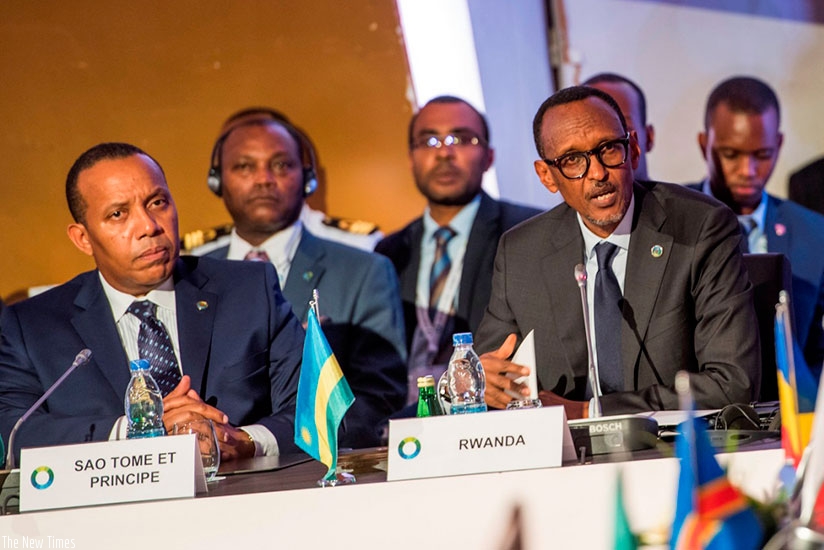 President Kagame delivers his keynote address, which focused on the ongoing African Union reform process, on Day I of the 5th AU-EU Summit in Abidjan, Cu00f4te d'Ivoire, on Wednesday.....