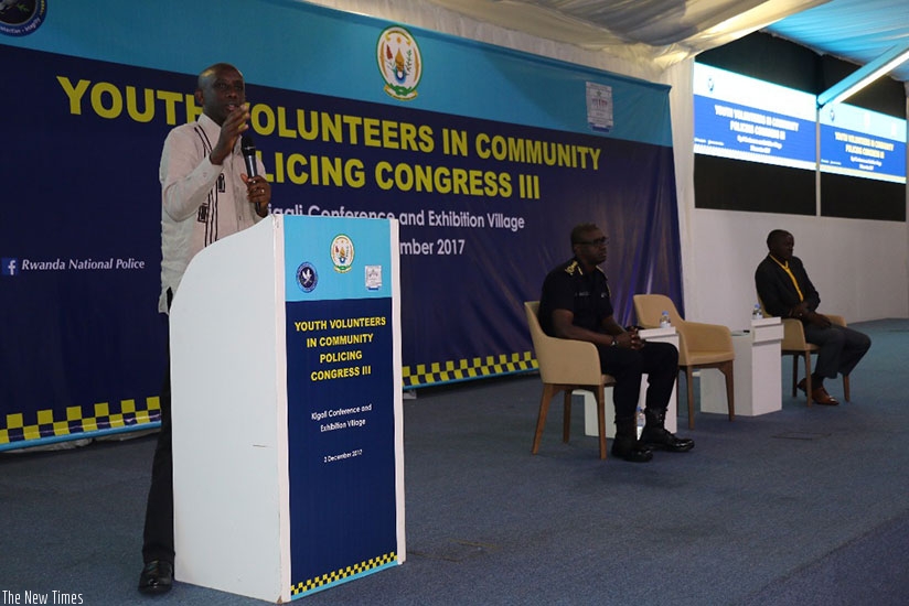 Minister Kaboneka addressing youth yesterday. Courtesy