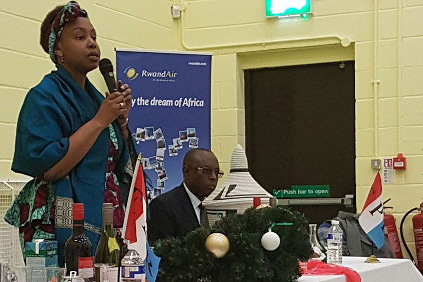 Rwandan High Commissioner to the UK Yamina Karitanyi speaking at the 30th celebrations of RPF Inkotanyi in the City of Reading. Courtesy