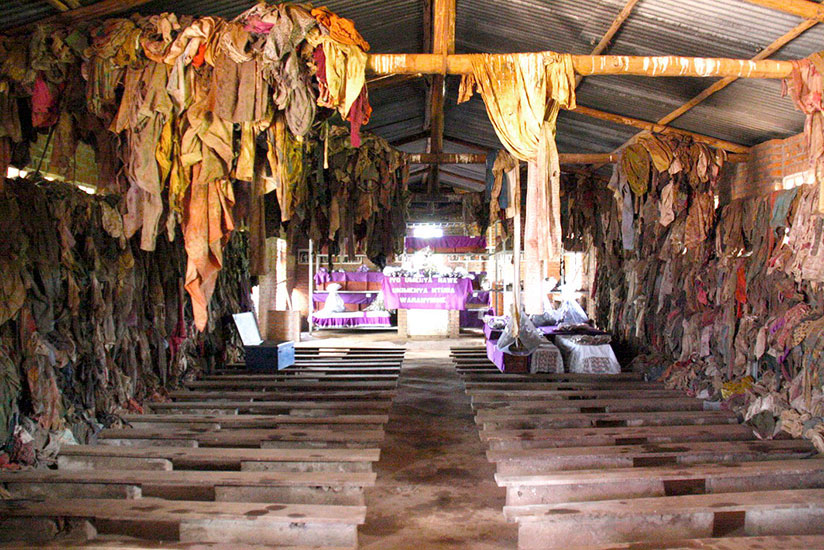 The belongings of Genocide victims inside Ntarama Genocide Memorial in Bugesera. The building was a Catholic church during the 1994 Genocide against the Tutsi. / File